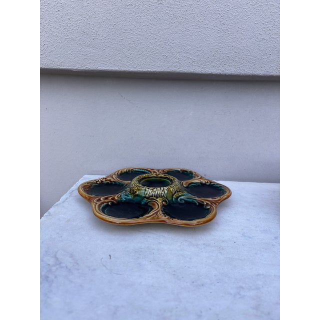 French French Green Majolica Oyster Plate, Circa 1900 For Sale - Image 3 of 5