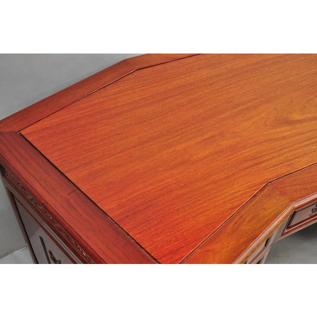 Vintage Chinese Bird Carved Hardwood Kneehole Writing Desk With Decorated Back For Sale - Image 10 of 18