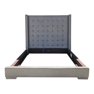 Restoration Hardware Modena Shelter Box-Tufted Cal King Leather Platform Bed For Sale