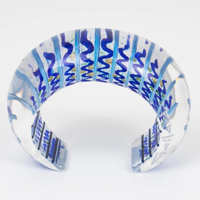 Christophe Gallard Massive Lucite Bracelet with Blue and Gold Decor For Sale In Atlanta - Image 6 of 9
