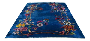 Antique 1900s Bright Blue Background Rug