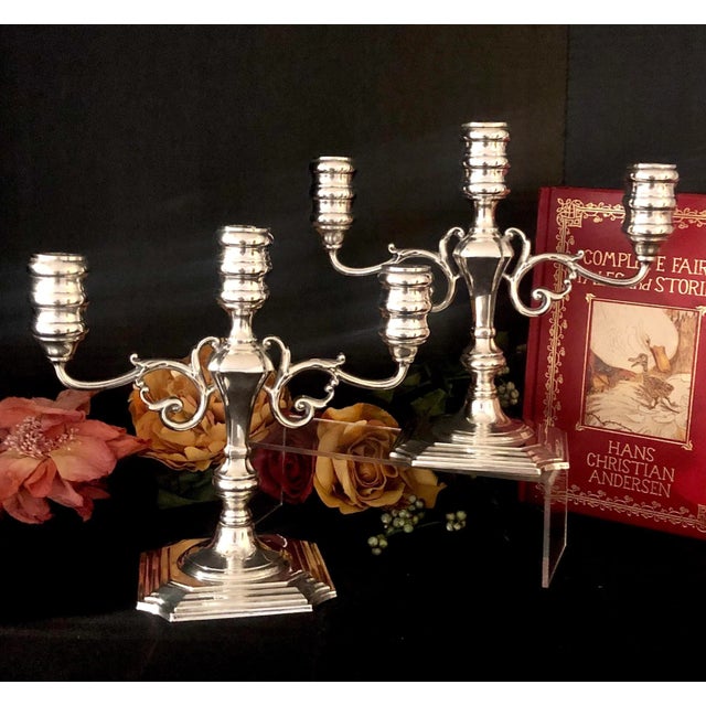 Vintage Sterling Silver Pilgrim Candelabras Monogramed "B" - a Pair For Sale In Phoenix - Image 6 of 10