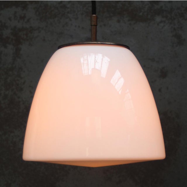 Early 20th Century White Opaline and Brass Top Pendant Lights from Philips, Holland For Sale - Image 4 of 7