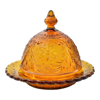 Mid 20th Century Textured Floral-Patterned Glass Lidded Bowl For Sale