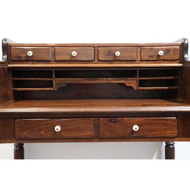 Brown Ethan Allen Antiqued Pine Old Tavern Rustic Americana 40" Roll Top Desk 12-9513 For Sale - Image 8 of 16