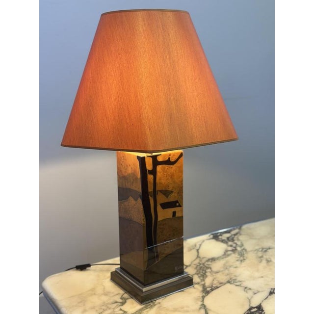 Jean Claude Mahey Vintage Table Lamp in Burl Wood with Abstract Inlay by Jean Claude Mahey, 1970s For Sale - Image 4 of 9