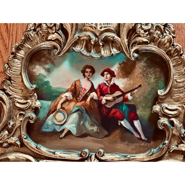 Vintage Rococo Gilt Wood Wall Mirror With Painted Pastoral Scene For Sale - Image 13 of 13