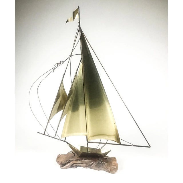 Vintage Brass Wood & Copper Artisan Sailboat Sculpture For Sale - Image 13 of 13