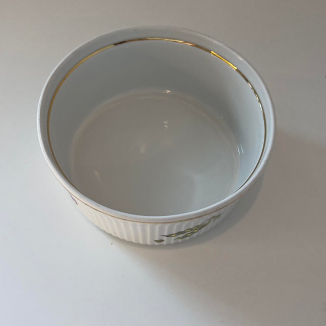 1940s Louis Lourioux "Le Faune" Vintage Fireproof Porcelain 7" Vegetable Motif Souffle Dish France For Sale - Image 14 of 15