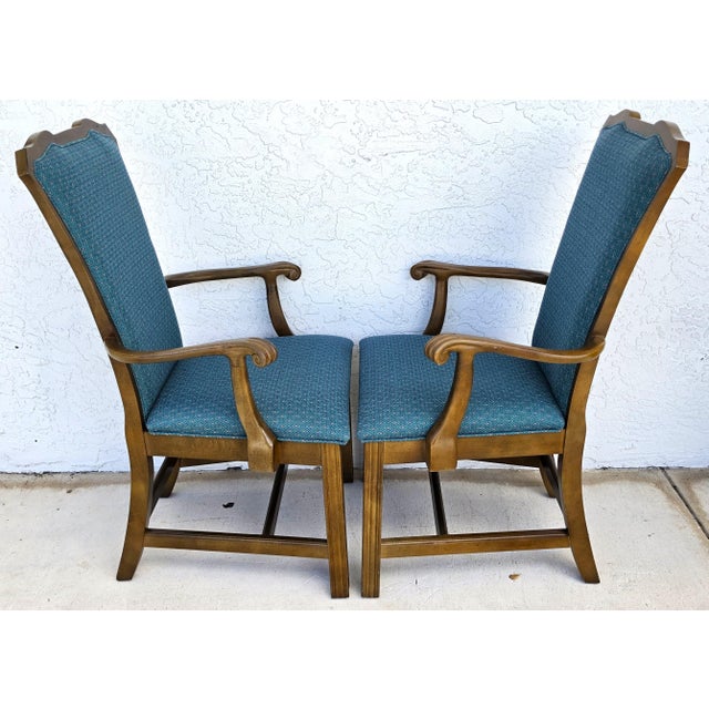 Vintage American of Martinsville Chippendale Dining Armchairs Teal Set of 8 For Sale - Image 10 of 15