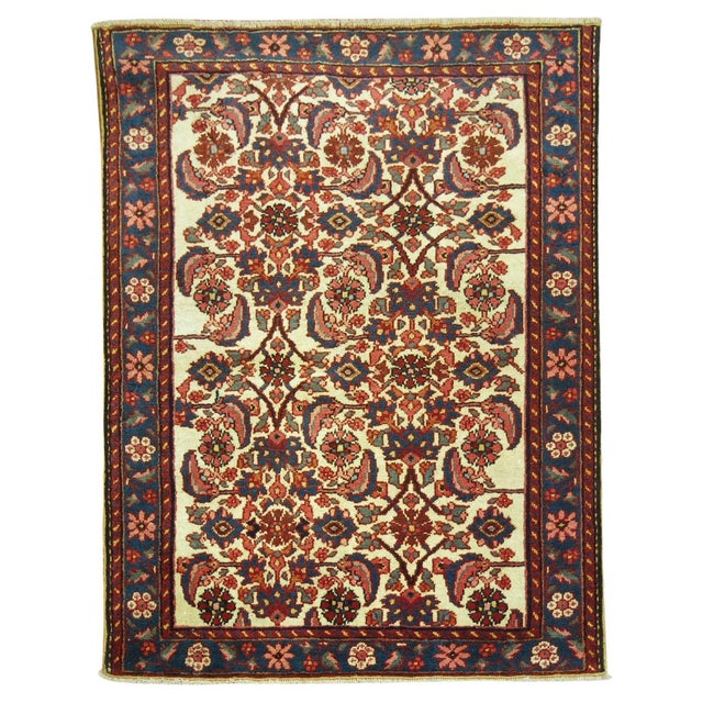 Early 20th Century Early 20th Century Ivory Persian Farahan Throw Rug - 2'7" x 3'2" For Sale - Image 5 of 18