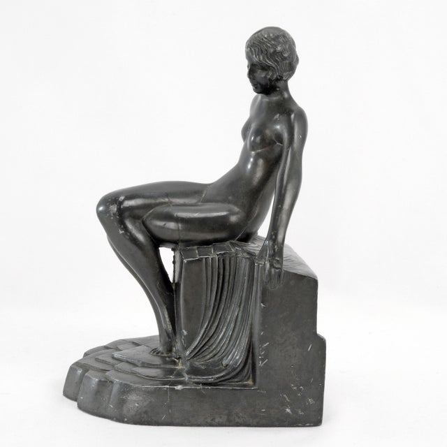 Art Deco Nuart Nude Flapper Spelter Bookend Circa 1925 For Sale In Phoenix - Image 6 of 10