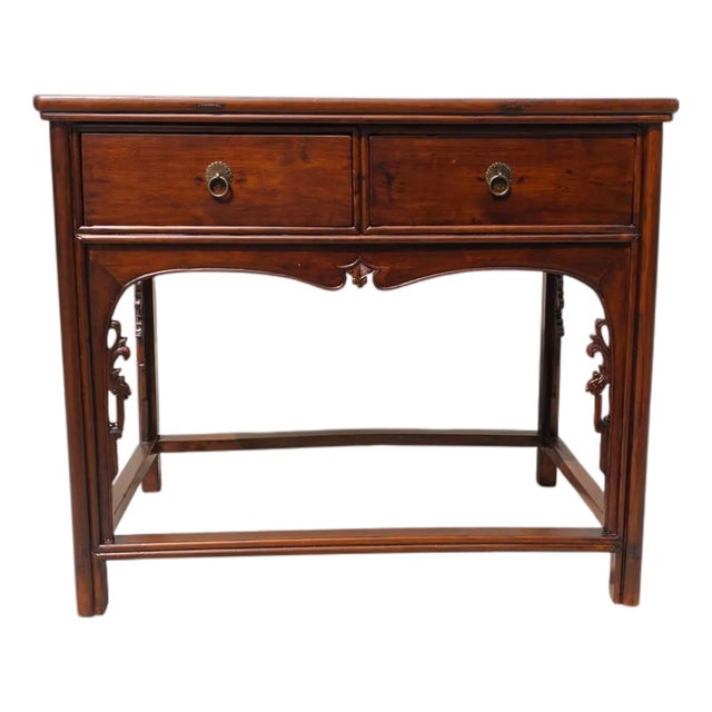Antique 19th Century Chinese Shanxi Solid Walnut 2-Drawer Side Table For Sale