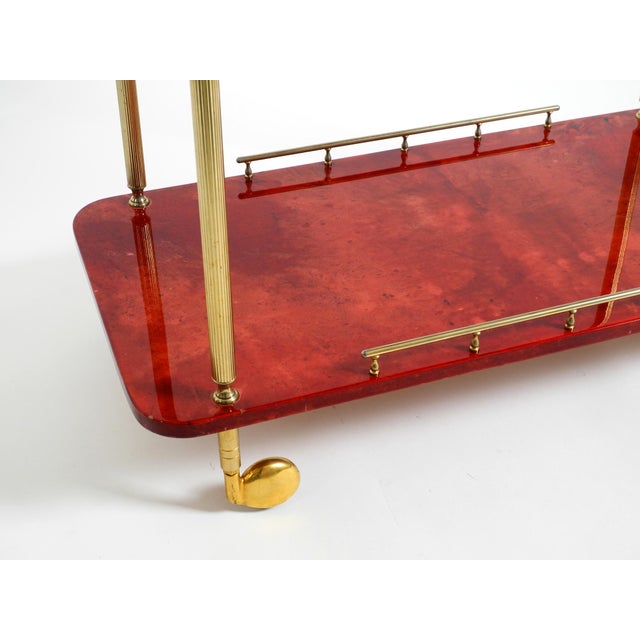 Large Vintage Red Goatskin Serving Bar Cart by Aldo Tura, 1960s For Sale - Image 16 of 18