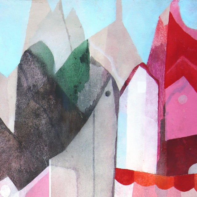 Blue Sky Village - Original Abstract Architectural Landscape Acrylic Painting on Canvas by Maria C. Bernhardsson For Sale - Image 4 of 7