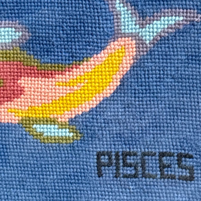 Blue Mid-20th Century Pisces Zodiac Needlepoint, Framed For Sale - Image 8 of 12