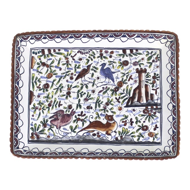 Vintage Portuguese Ceramic Plate Hand Painted For Sale