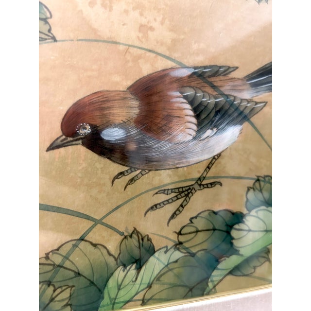 Paint Vintage Chinese Tempera on Silk Painting – Swallow and Chrysanthemums – For Sale - Image 7 of 12