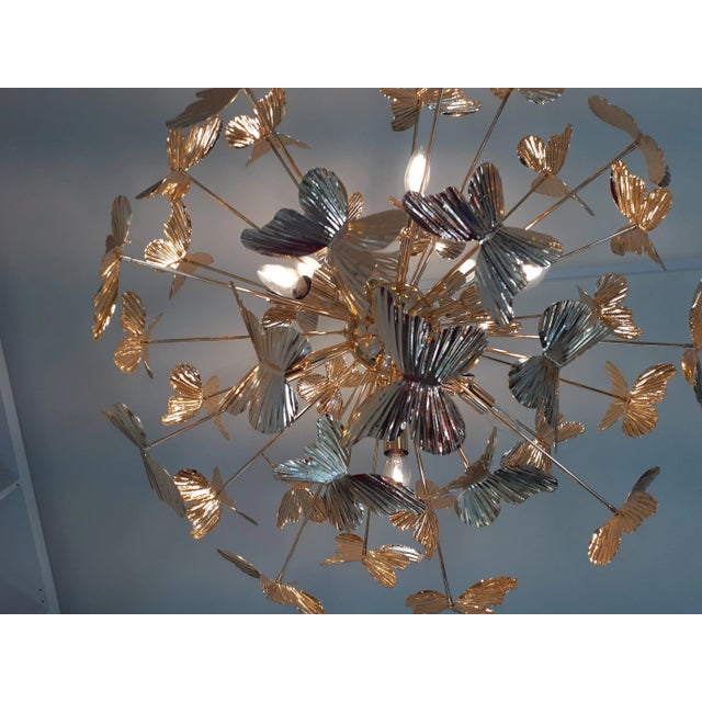 Brass Italian Hammer Brass Butterfly Sputnik Chandelier For Sale - Image 8 of 12
