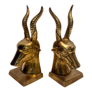 1970s Solid Brass Ibex Gazelle Bookends -a Pair - Styled After Karl Springer