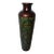1980s Tall Decorative Ceramic Floor Vase Bronze Neck Textured Embossed Peacock-Feather and Geometric Pattern For Sale