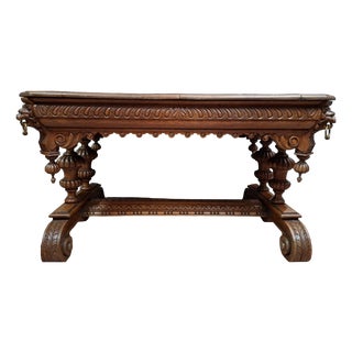 Renaissance Dining Table in Carved Oak, 1800s For Sale