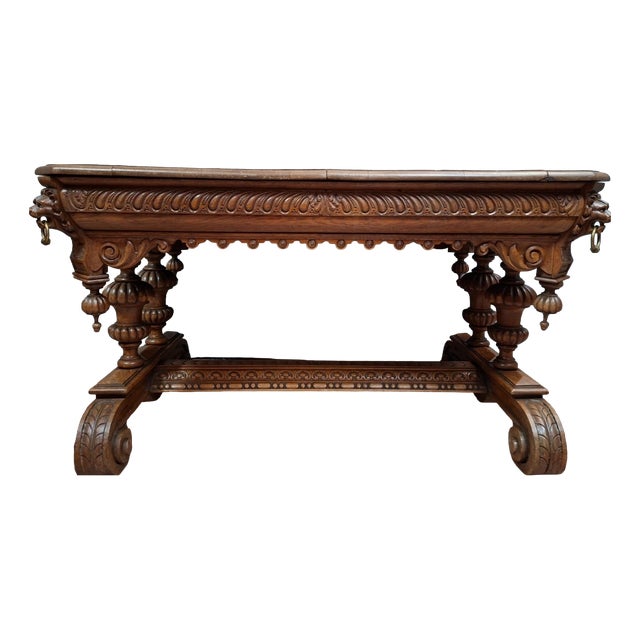 Renaissance Dining Table in Carved Oak, 1800s For Sale