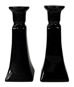 Black Porcelain Candle Holders - A Pair
