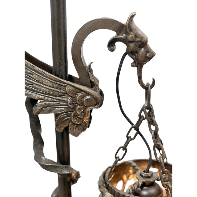 Bronze 1910s Spanish Revival Cast Bronze Davenport Accent Floor Lamps with Flying Dragons, Twisted Tails - Restored Rewired For Sale - Image 8 of 16