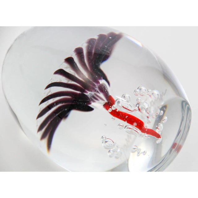Daum France Blown Crystal Art Glass Paperweight Signed Egg Shape Red Blue White For Sale - Image 12 of 12