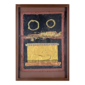"Double Vision Shadowbox Collage", Contemporary Mixed Media Abstract With Bamboo by Marc Foster Grant