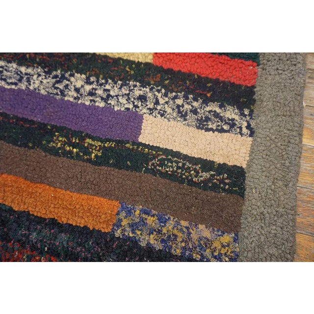 1950s Vintage American Hooked Multicolor Stripe Folk Art Small Wool Rug For Sale - Image 12 of 14