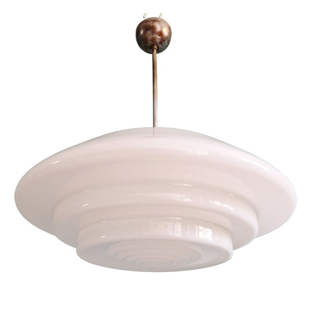 Bauhaus Pendant Light in White Opaline Glass, 1930s For Sale