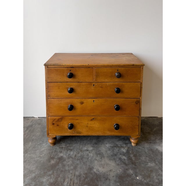 Rustic Antique English Pine Rustic Chest of Drawers With Black Knobs For Sale - Image 3 of 11