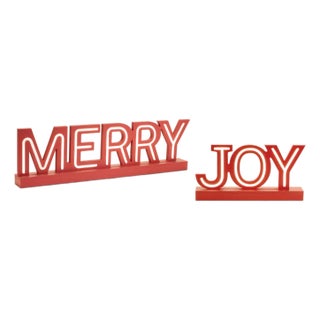 LED Joy and Merry Tabletop Sign (Set of 2) For Sale