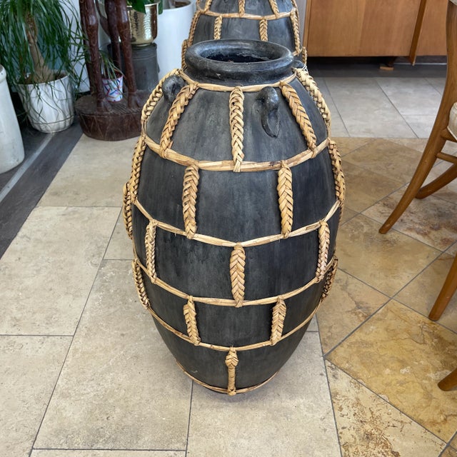 Vintage Terracotta/Rattan Floor Vases Set of 2 Chairish