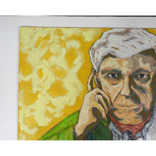 2010s Contemporary Expressionist Portrait Painting of Gentleman in Green Jacket For Sale - Image 5 of 6