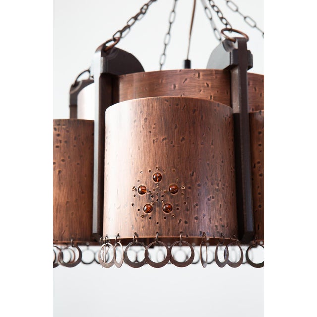 Large Vintage Swedish Copper and Wood Pendant, 1970s For Sale - Image 12 of 14