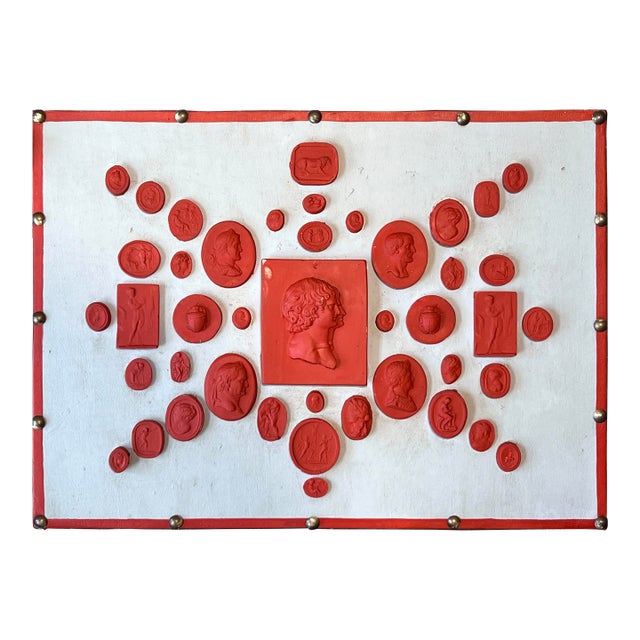 #1013 Grand Tour Revival Neoclassical Vintage Red Plaster Cast Waxed Intaglio Arrangement For Sale