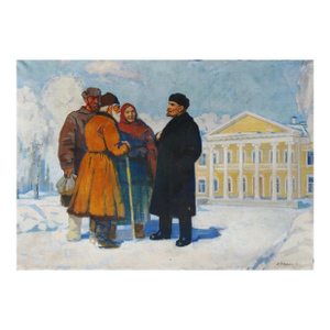 Lenin & Farmers Original Oil Painting, Soviet Socialist Realism Art 104-149