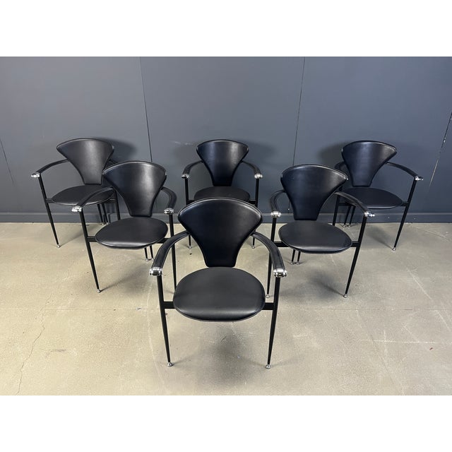 Postmodern Vintage Leather Armchairs from Arrben, Italy, 1980s, Set of 6 For Sale - Image 3 of 10