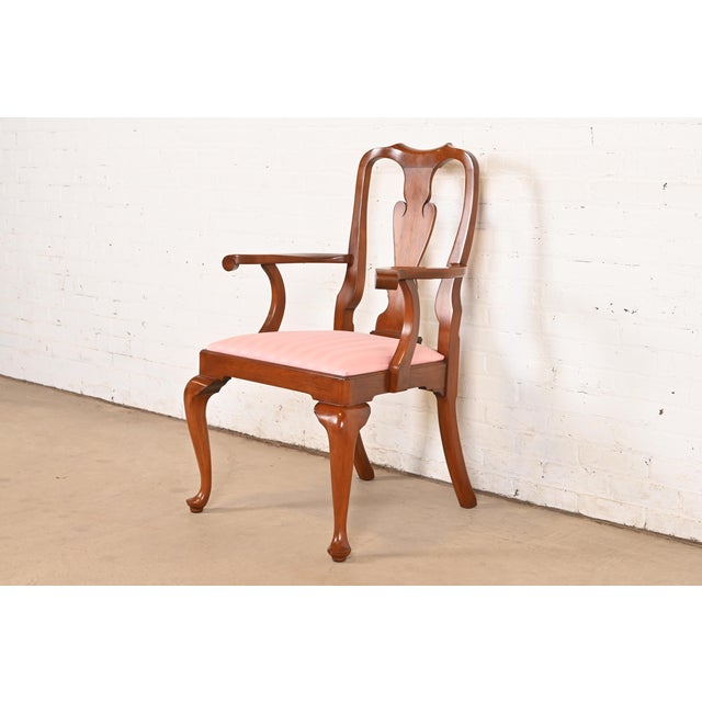 Queen Anne Henkel Harris Queen Anne Solid Cherry Wood Armchair or Dining Captain Chair For Sale - Image 3 of 11