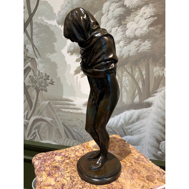 French 19th Century Patinated Bronze Figure of a Young Woman by Houdon For Sale - Image 3 of 12