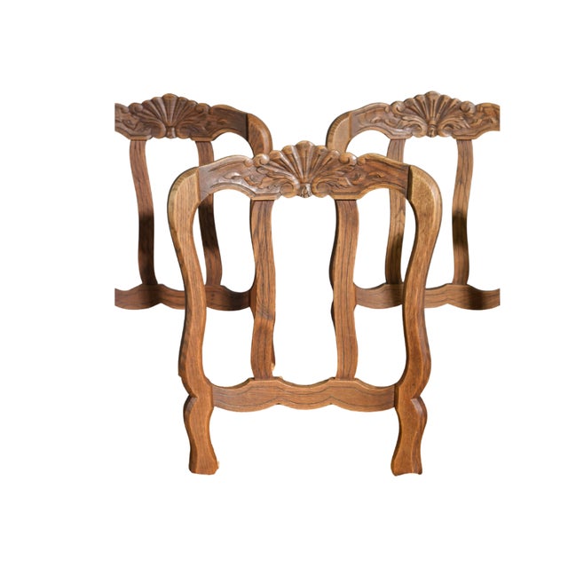 French Country Vintage Country French Louis XV Style Rush Seat Dining Chairs — Set of 5 For Sale - Image 3 of 12