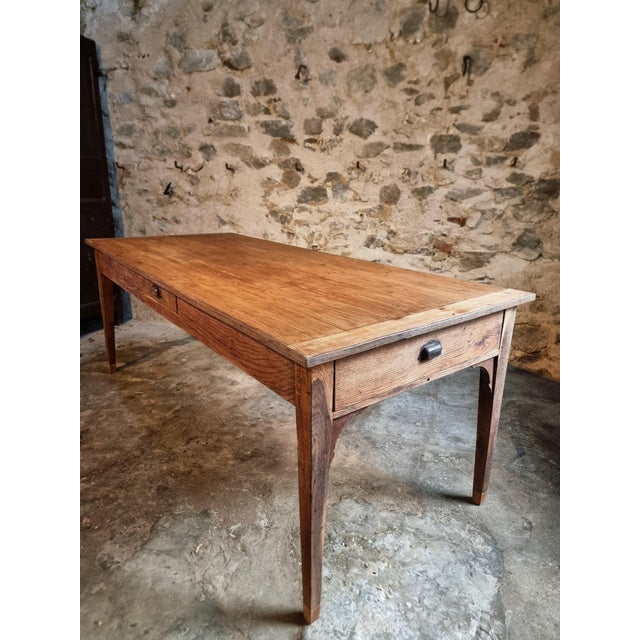 Antique French Farmhouse Dining Table in Oak and Pine with 3 Drawers, 19th Century For Sale - Image 11 of 18