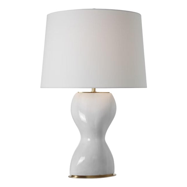 Thomas O'Brien by Visual Comfort Signature Misaki 28" Table Lamp in Veiled White with Linen Shade For Sale