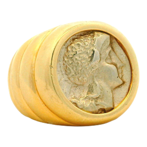 Vintage Italian 14k Gold Ancient Greek Coin Bombe Ring, Size 7