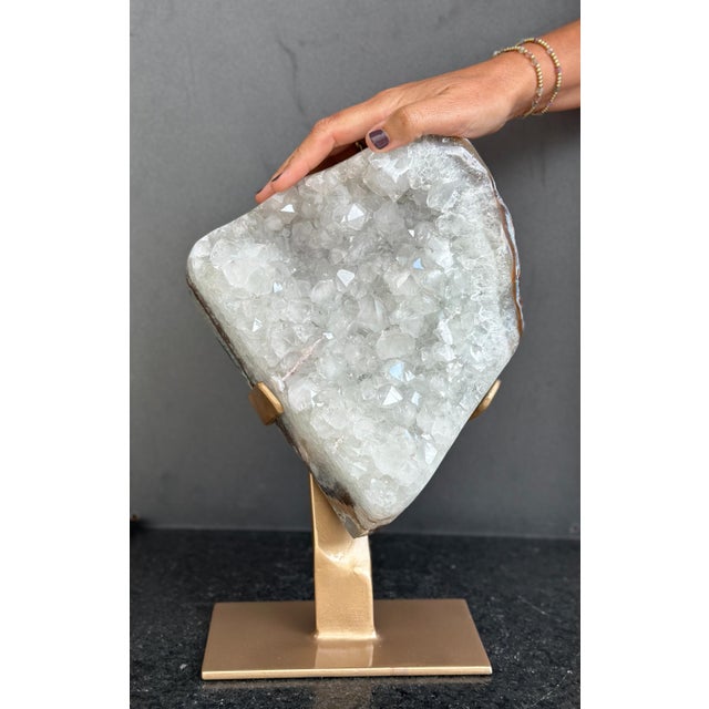 Sculptural White Quartz on Stand, Geode With Metallic Base Included For Sale - Image 6 of 9