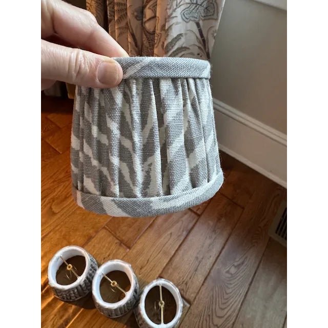 4 custom made lampshades ordered from Kravet. Le Zebre fabric in Pewter. See my coordinating pillows listed as well! 4.5"...