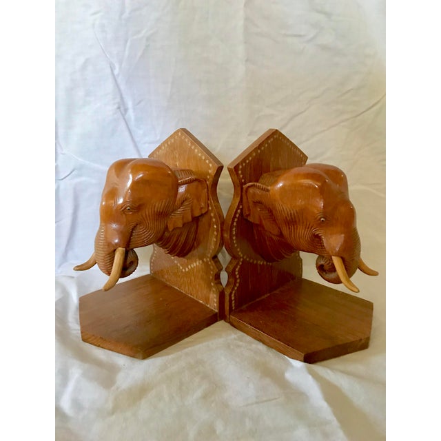 Carved Wooden Elephant Bookends Chairish